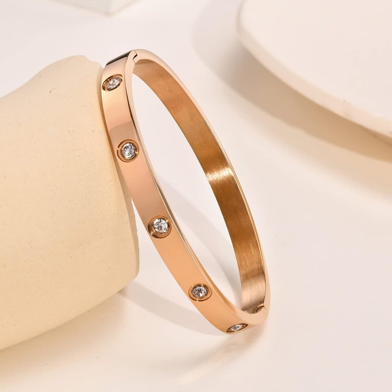 MPRAINBOW Gold Bracelets for Women, 2Pcs 18K Gold Plated Cubic Zirconia Bangle Crystal Friendship Bracelet Jewelry,Wedding Party Christmas Birthday Gifts for Her Girlfriend Sister Daughter - Image 4